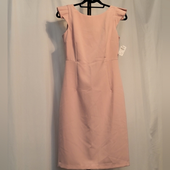 Neiman Marcus Dresses & Skirts - Neiman Marcus Pink Cold Shoulder Sheath Midi Dress W/Flutter Sleeves Size 4 NWT